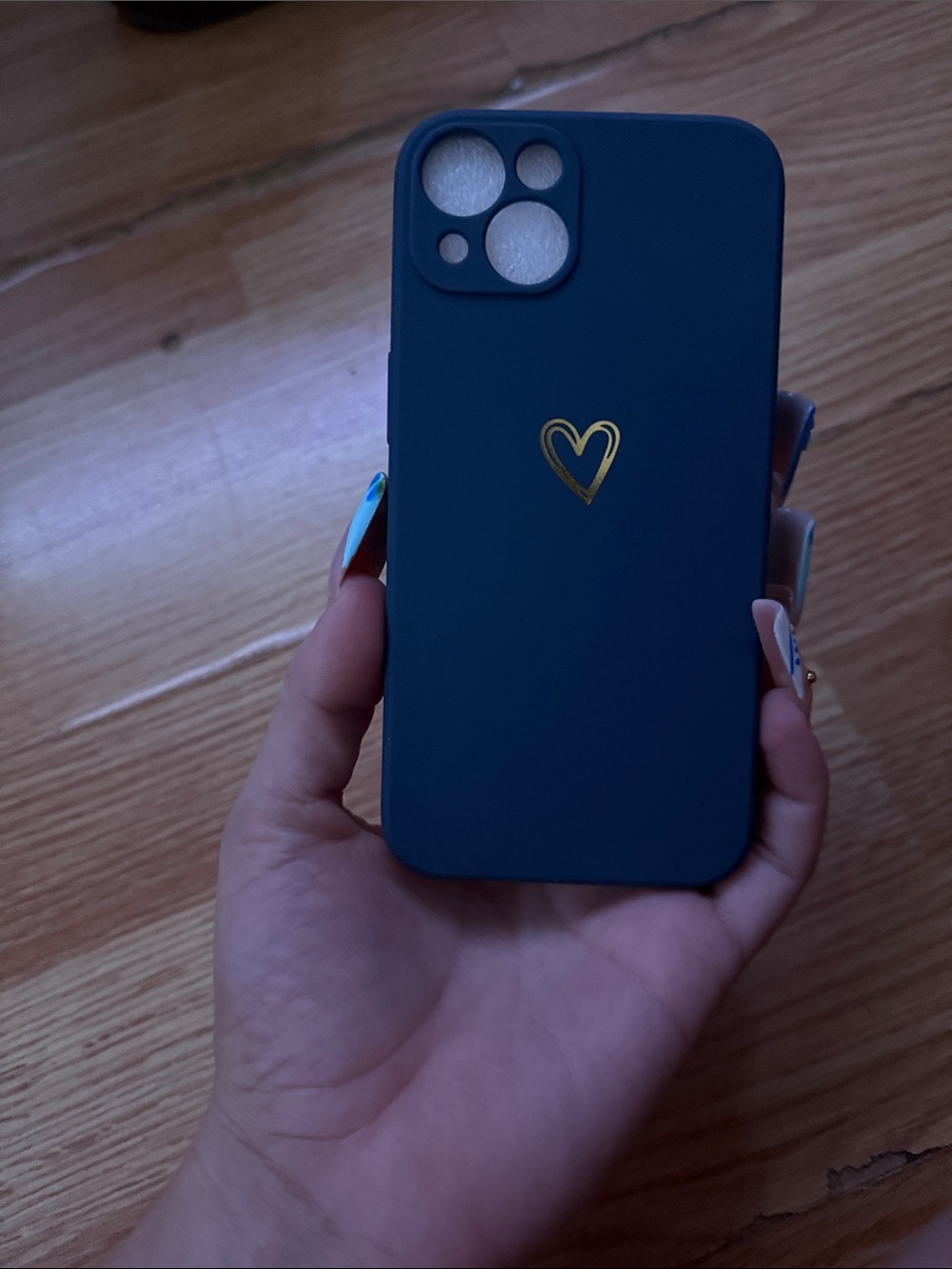 Amazon Blue Silicone Phone Case with Gold Heart Accent